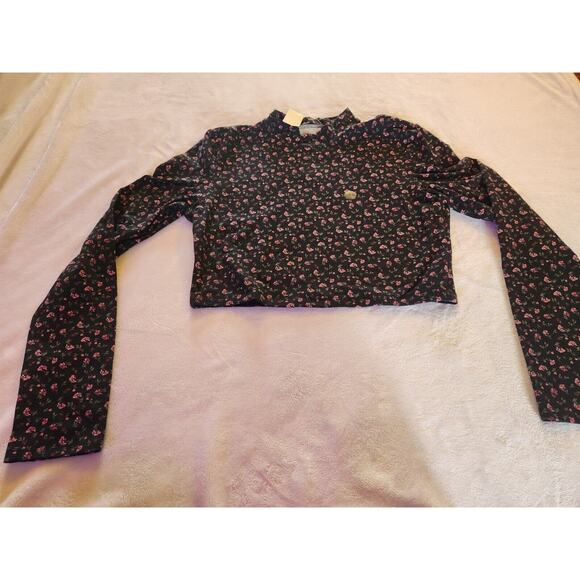 Aeropostale Seriously Soft Black Ditsy Floral Mock Neck Crop Top Size Large NWT - Picture 3 of 7